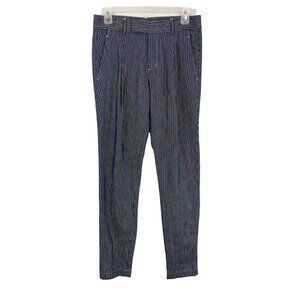 Vince Navy Blue & White Railroad Striped Tapered Pleated Pants Cotton - Size 0